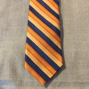 Ted Baker London 'Get Knotted' 100% Silk Orange/Navy Striped Made in the USA Tie